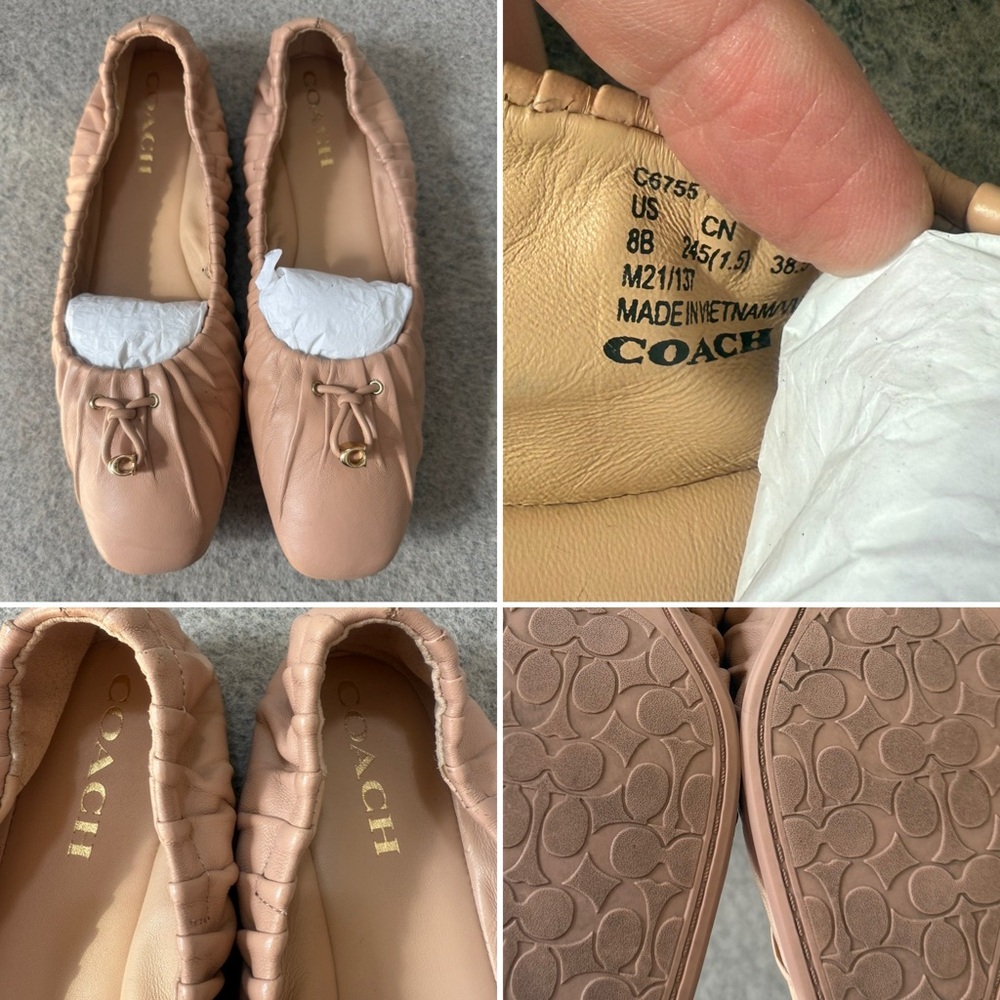 Coach Women's Beige Leather Flats - Picture 9 of 9